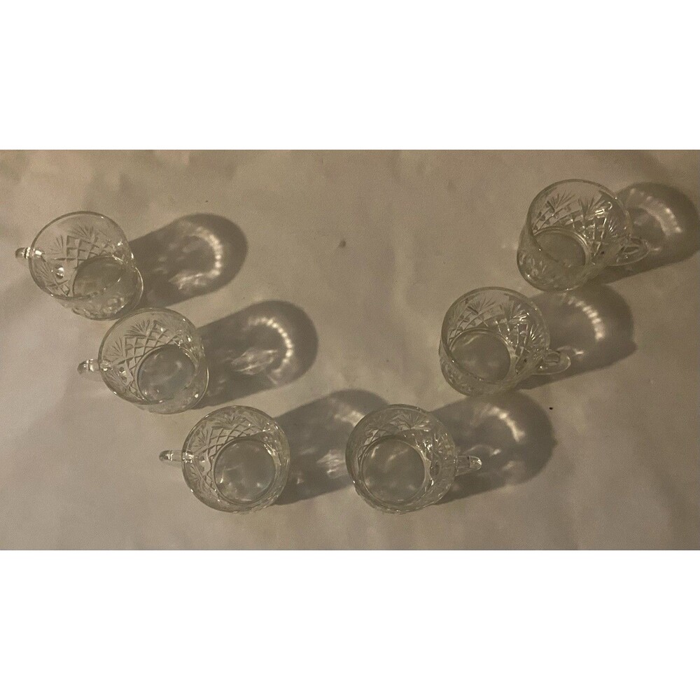 Hazel Atlas Heritage Thumbprint Punch Cups – Vintage Set of 6, 6oz Pressed Glass